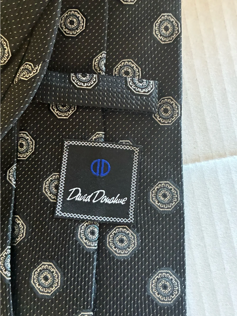 David Donahue Purple Geometric Silk Tie Black silver  3” Handmade USA